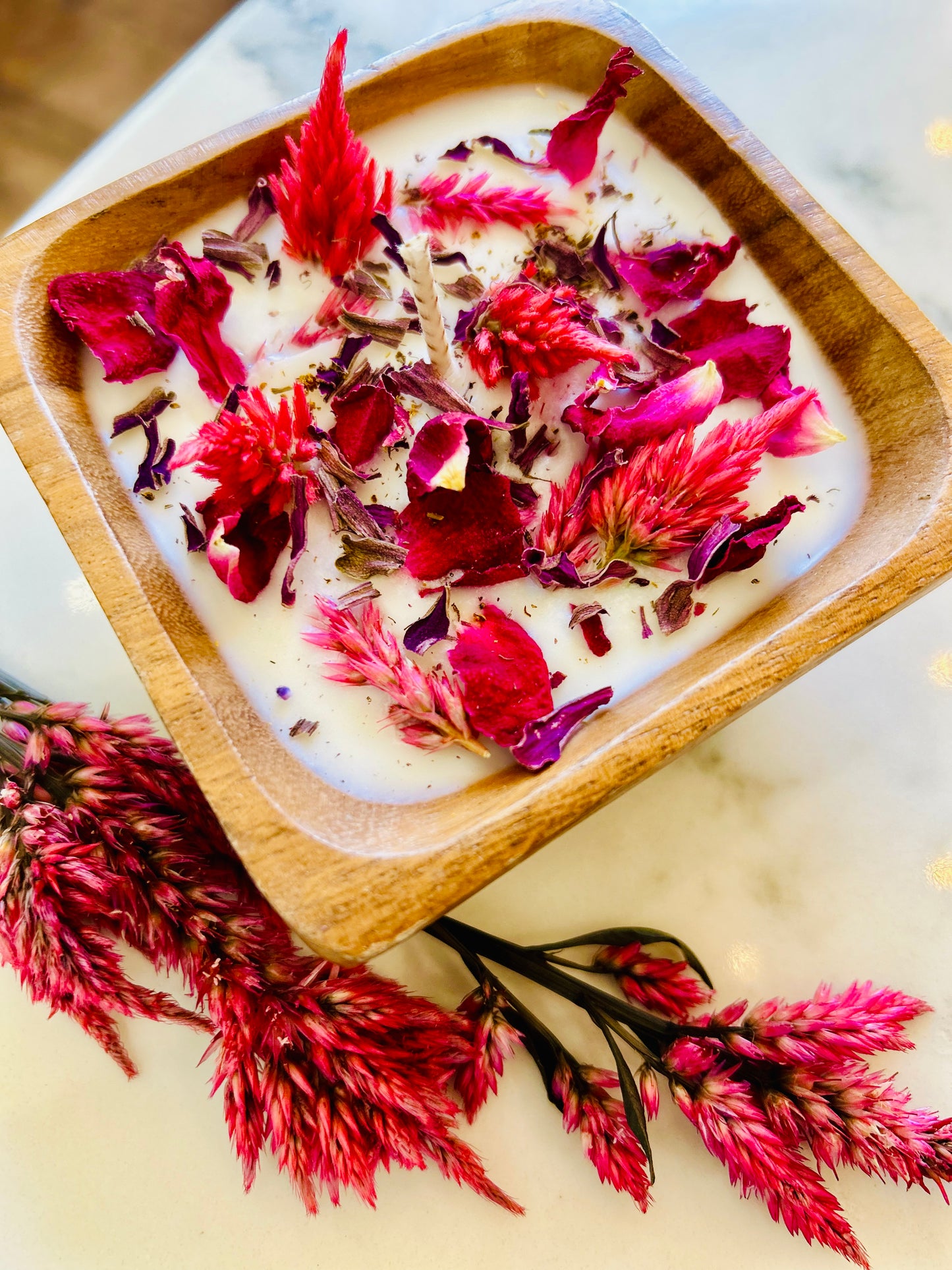 Small Celosia Dough Bowl Candle